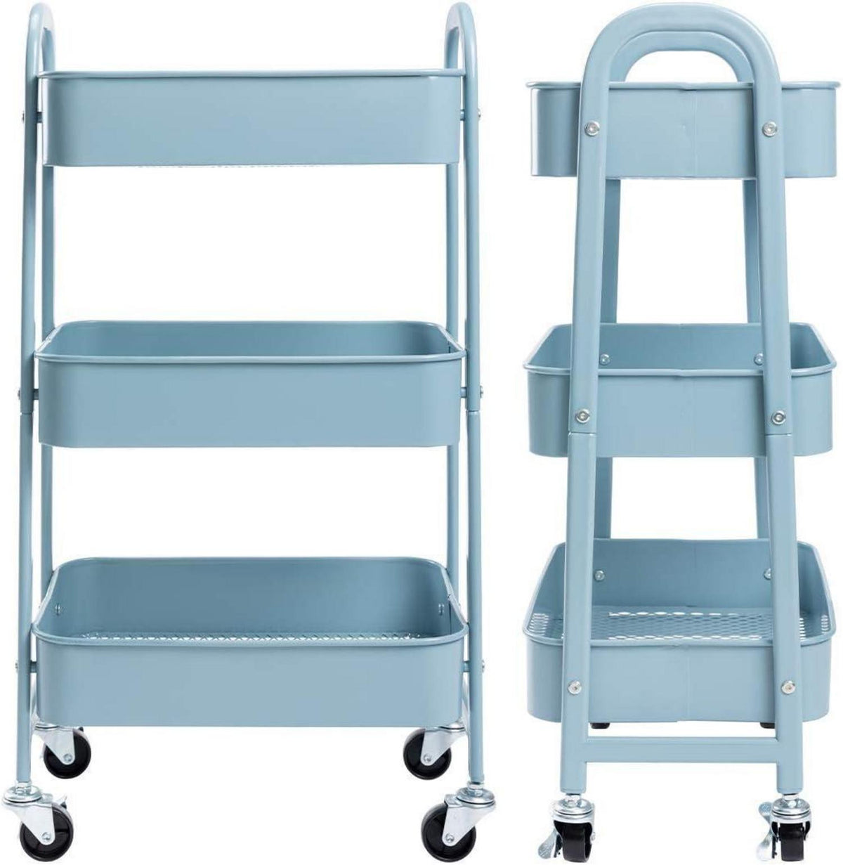 Rollwagen Küchenwagen 3-Etagen Metall Utility Cart mit Rädern - Grau Blau