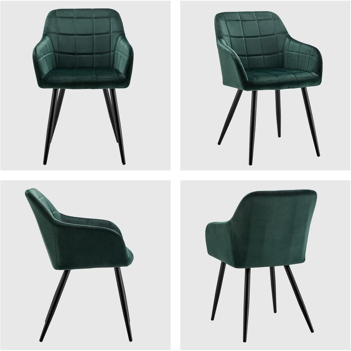 Samt Esszimmerstühle 2er Set – Grün, Bequeme Polsterstühle