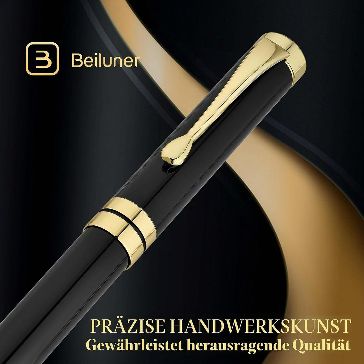 Kugelschreiber Chrom Schwarz Gold | Premium Geschenkset mit Nachfüllpackung