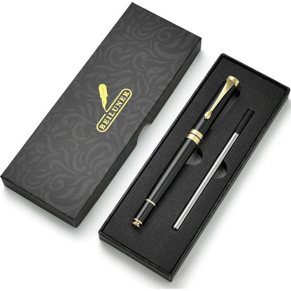 Kugelschreiber Chrom Schwarz Gold | Premium Geschenkset mit Nachfüllpackung