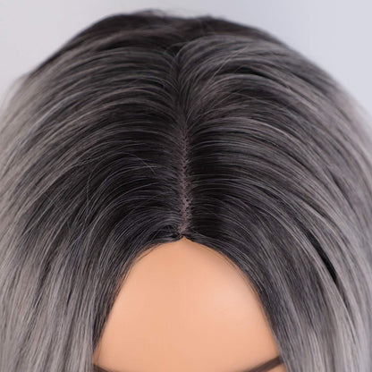 Graue Lang Lockige Damen Perücke Ombre Silber Haar Perücke