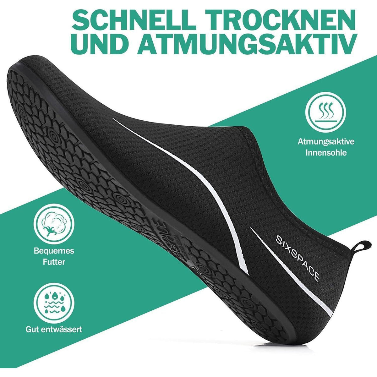 Badeschuhe Wasserschuhe Schnell Trocknend Herren Damen Schwarz