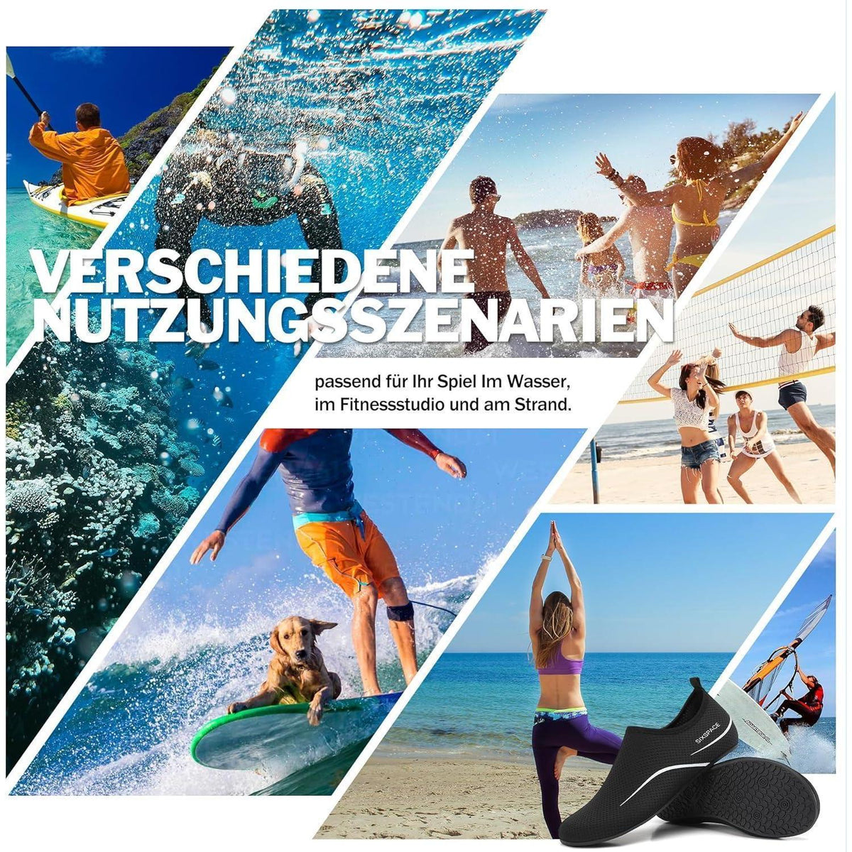 Badeschuhe Wasserschuhe Schnell Trocknend Herren Damen Schwarz