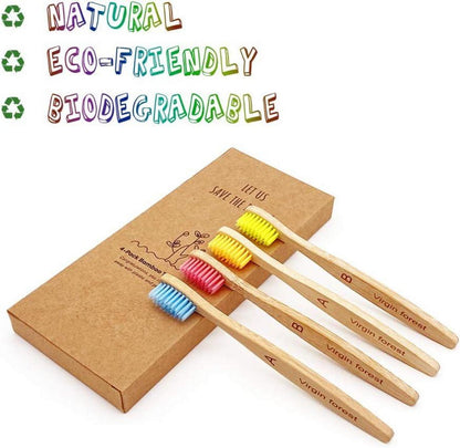 Bambus Zahnbürste Kinder 100% Natürlich Holz Borsten 4er-Pack