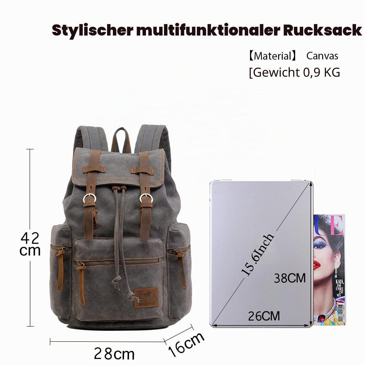 Vintage Canvas Rucksack – Daypack für Laptop, Schule & Reisen