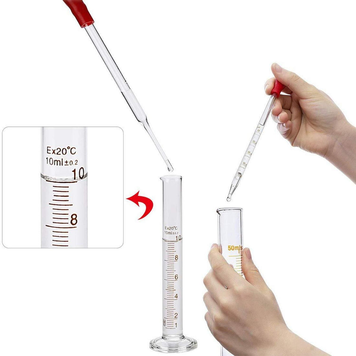 Glas Labor Messset mit Erlenmeyerkolben, Becher, Fläschchen, Zylinder, Pipetten, Bürsten