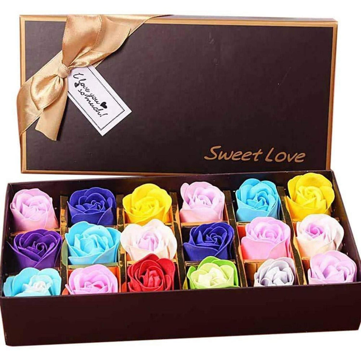 18 Rosen-Badeseifen Blumen im Geschenkset, Multi Farben