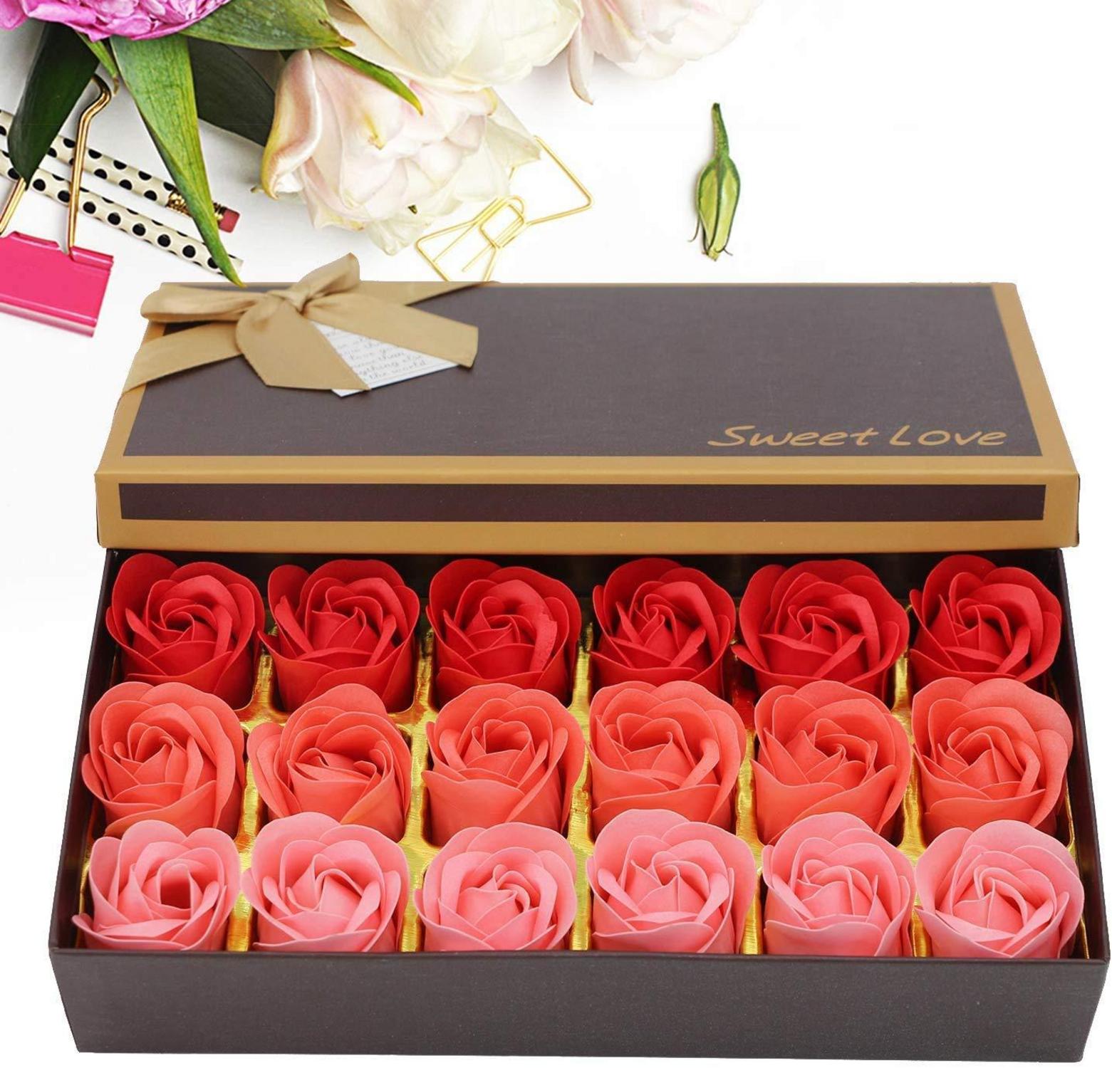 18pcs Rose Soap Blumen GeschenkBox Rosen Duft Badeseife Floral Aroma Rot