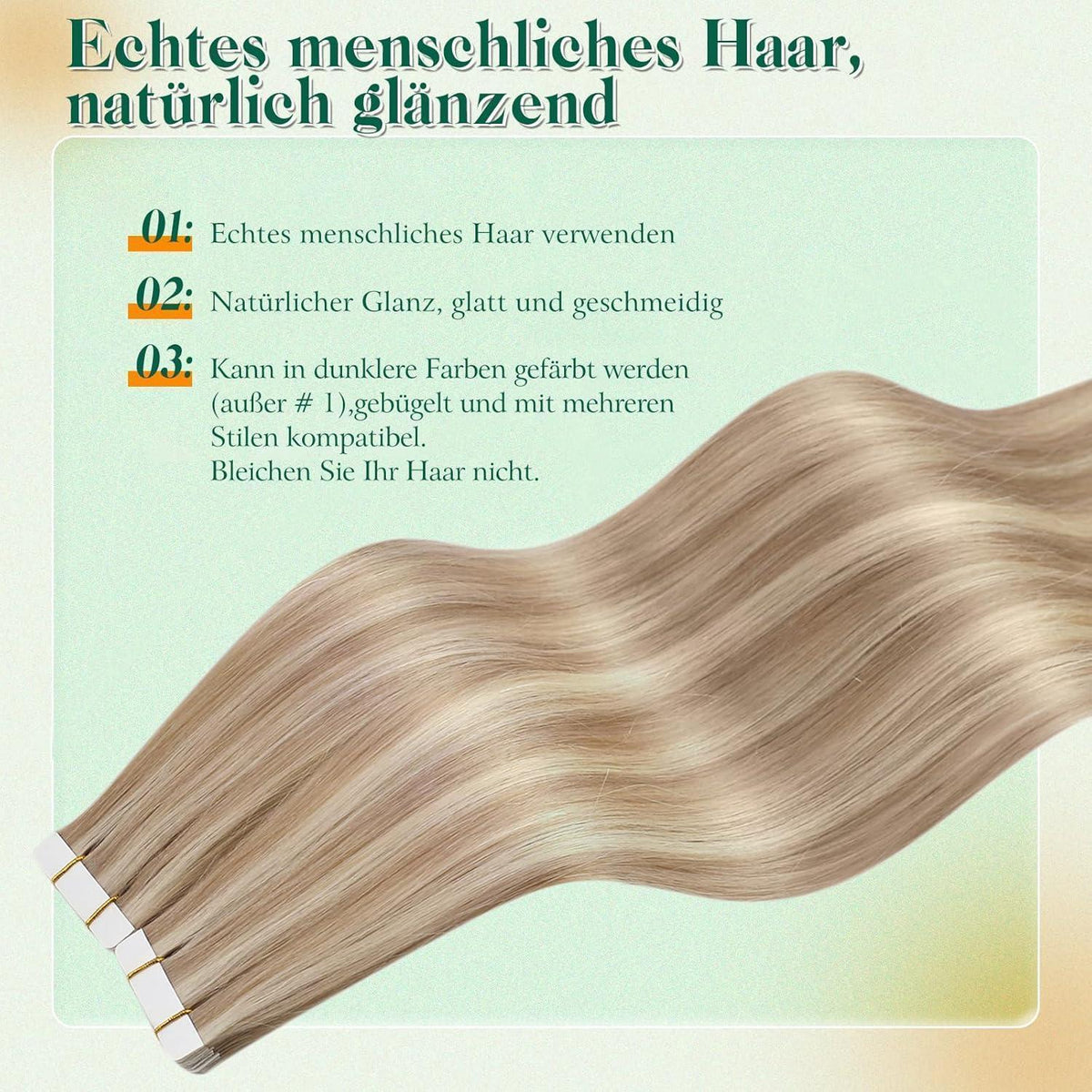 Echthaar Tape Extensions Blond Aschblond 30cm #18/613