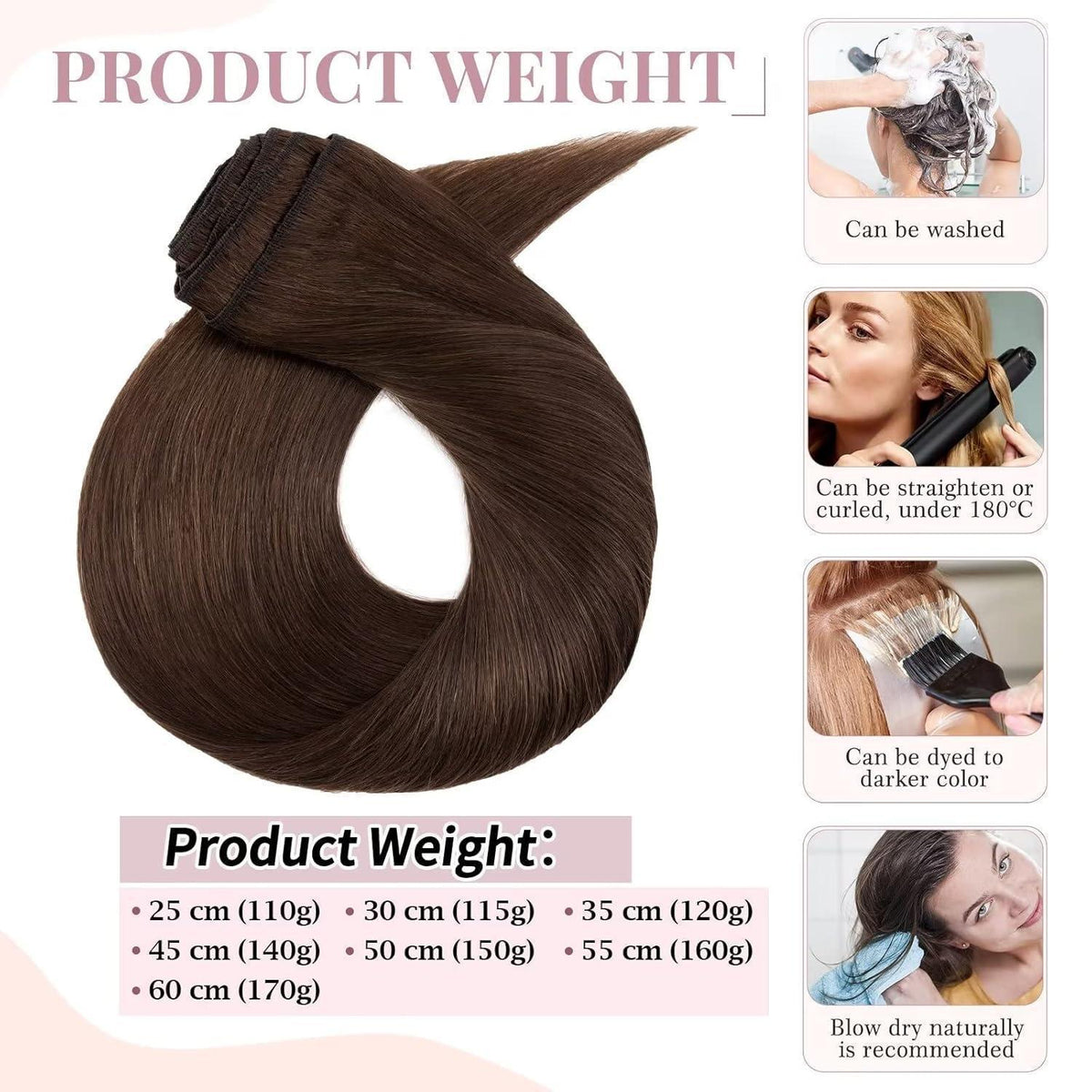 Echthaar Haarverlängerung Braun 45cm – Remy, Doppelt Tressen
