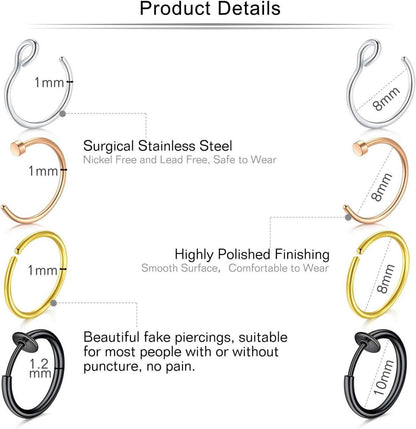 Mayhoop 16 Stk 20G 8mm Fake Nasenpiercings Edelstahl