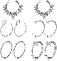 Fake Piercings Set Nasen Septum Lippe Ohr Silber Rosegold 10 Stück