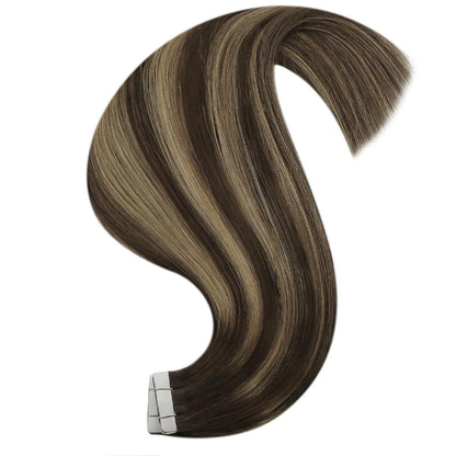 Echthaar Tape Extensions Ombre Braun Blond 55cm