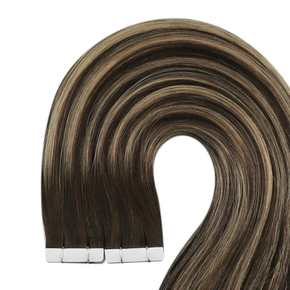 Echthaar Tape Extensions Ombre Braun Blond 55cm