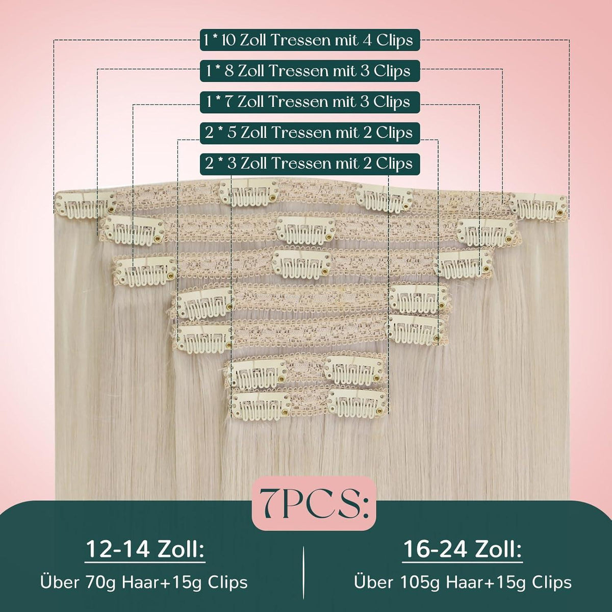 Blond Echthaar Clip-in Extensions – 45cm, 120g, #1000