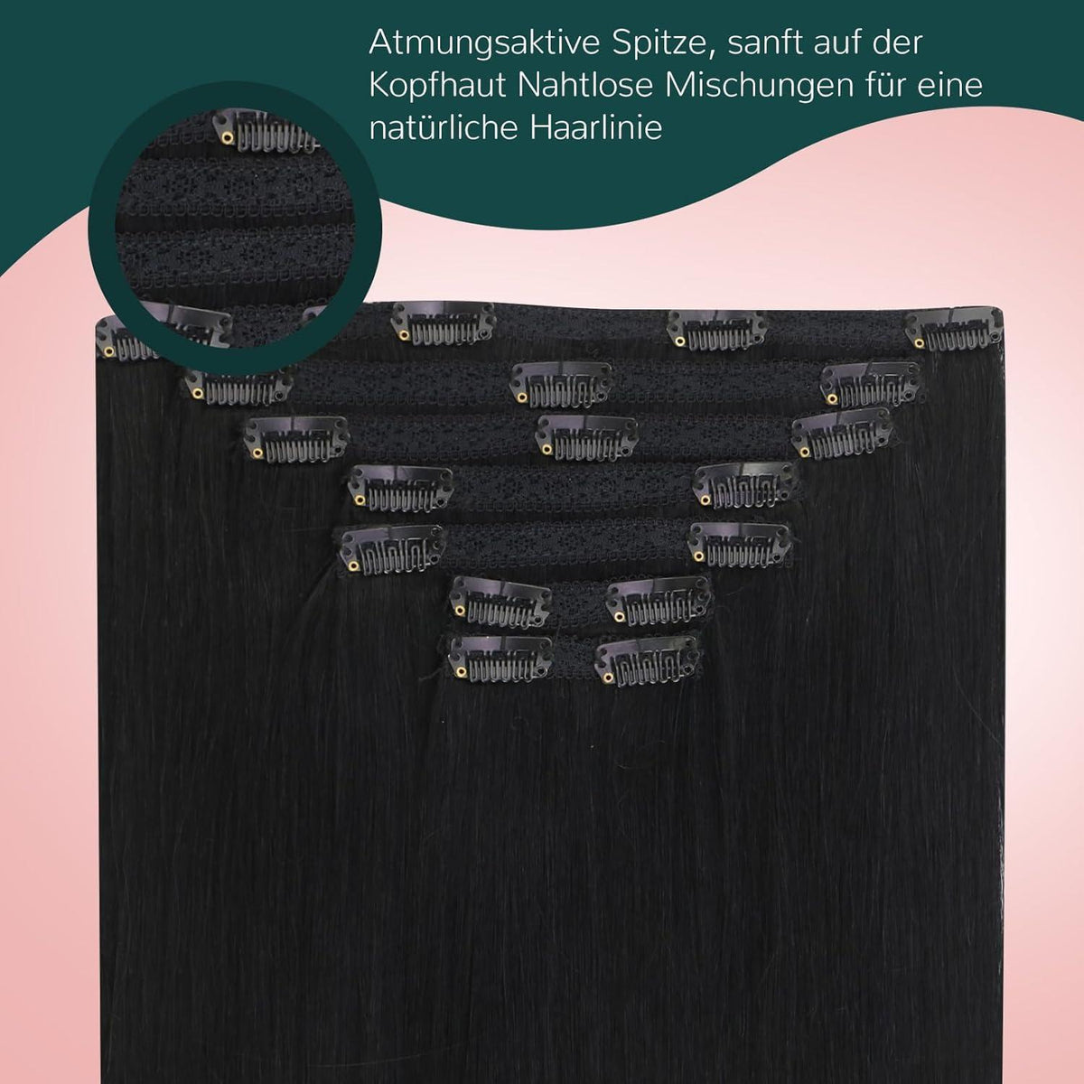 Clip-In Haarverlängerung Echthaar Schwarz 30cm
