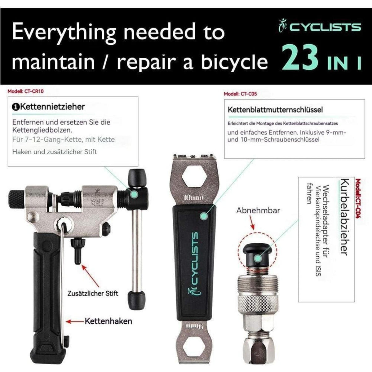 Fahrrad Reparaturset 23 Teile mit Werkzeugkoffer