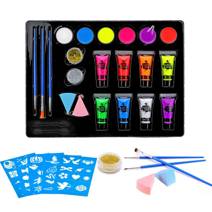 UV Bodypainting Farben Set Schwarzlicht Neon Kinder Make-up&Rückgabe