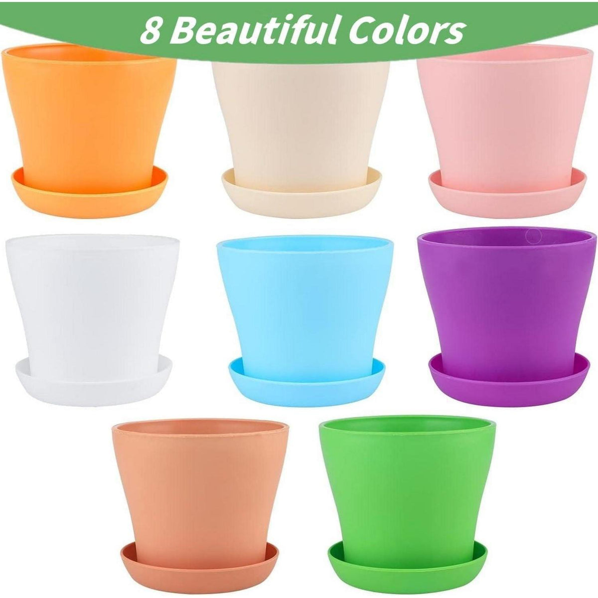 8 Bunte Kunststoff Blumentöpfe mit Schale – 14cm