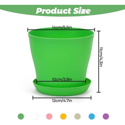 8 Bunte Kunststoff Blumentöpfe mit Schale – 14cm