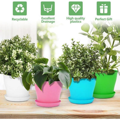8 Bunte Kunststoff Blumentöpfe mit Schale – 14cm