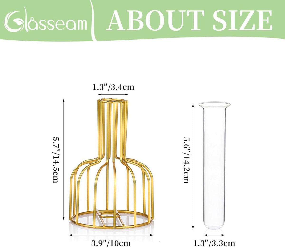 2er Set Mini Glasvasen Gold Tischdeko Blumenvase Hydroponic Reagenzgläser