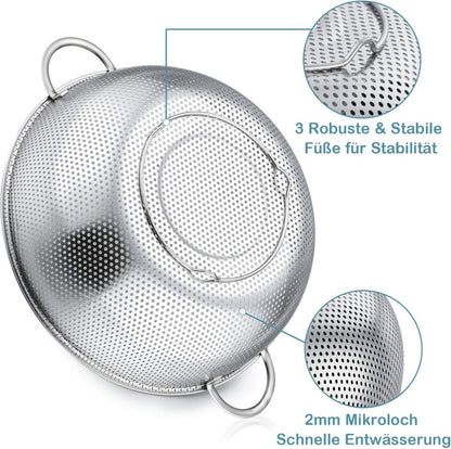 HaWare Edelstahl Küchensieb mit Griff Ø28cm | Großes