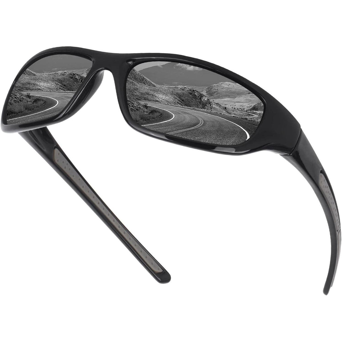 Polarisierte Sportsonnenbrille UV400 Schutz für Damen und Herren Schwarz