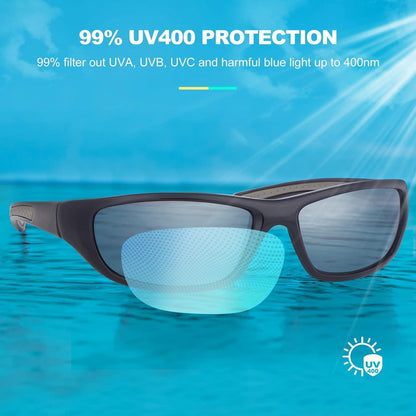 Polarisierte Sportsonnenbrille UV400 Schutz für Damen und Herren Schwarz