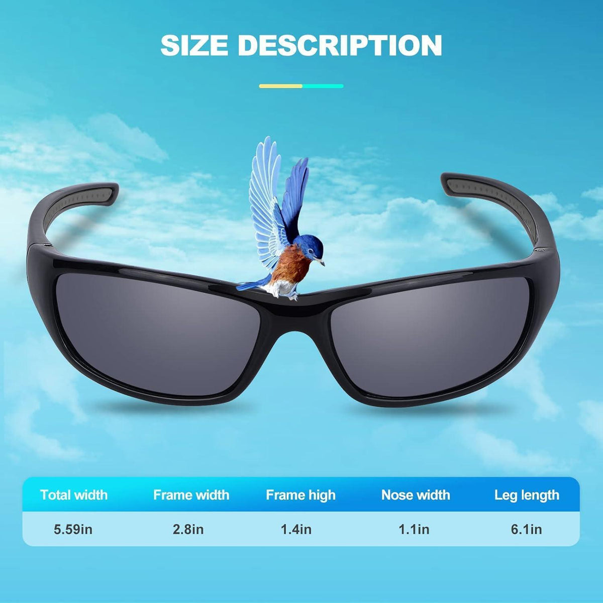 Polarisierte Sportsonnenbrille UV400 Schutz für Damen und Herren Schwarz
