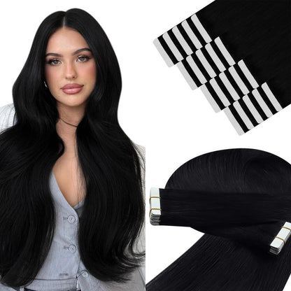 Echthaar Tape-in Extensions Schwarz 60cm - Haarverlängerung