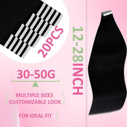 Echthaar Tape-in Extensions Schwarz 60cm - Haarverlängerung