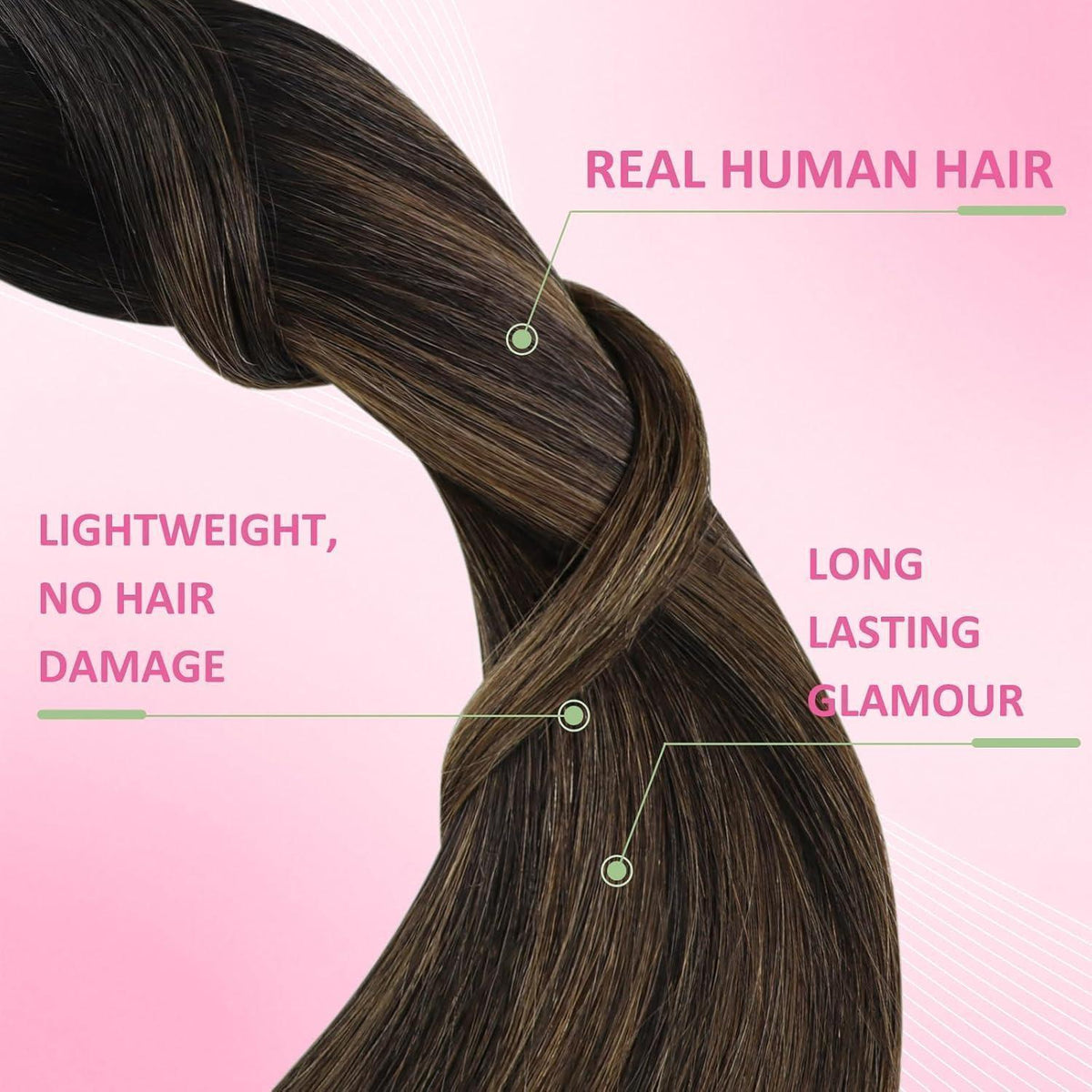 Echthaar Tape Extensions Ombre Braun 60cm