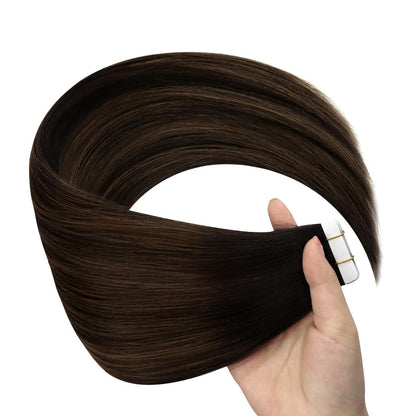 Echthaar Tape Extensions Ombre Braun 60cm