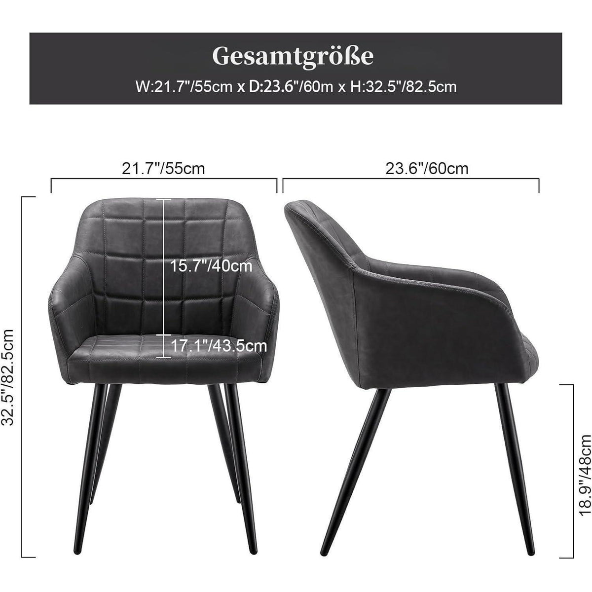 Esszimmerstühle Set Dunkelgrau 4er Set in Lederoptik