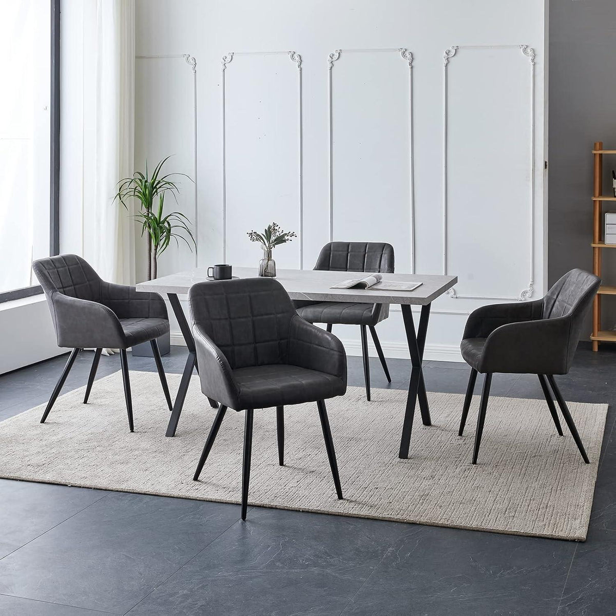 Esszimmerstühle Set Dunkelgrau 4er Set in Lederoptik