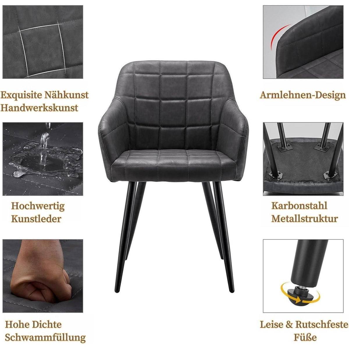 Esszimmerstühle Set Dunkelgrau 4er Set in Lederoptik