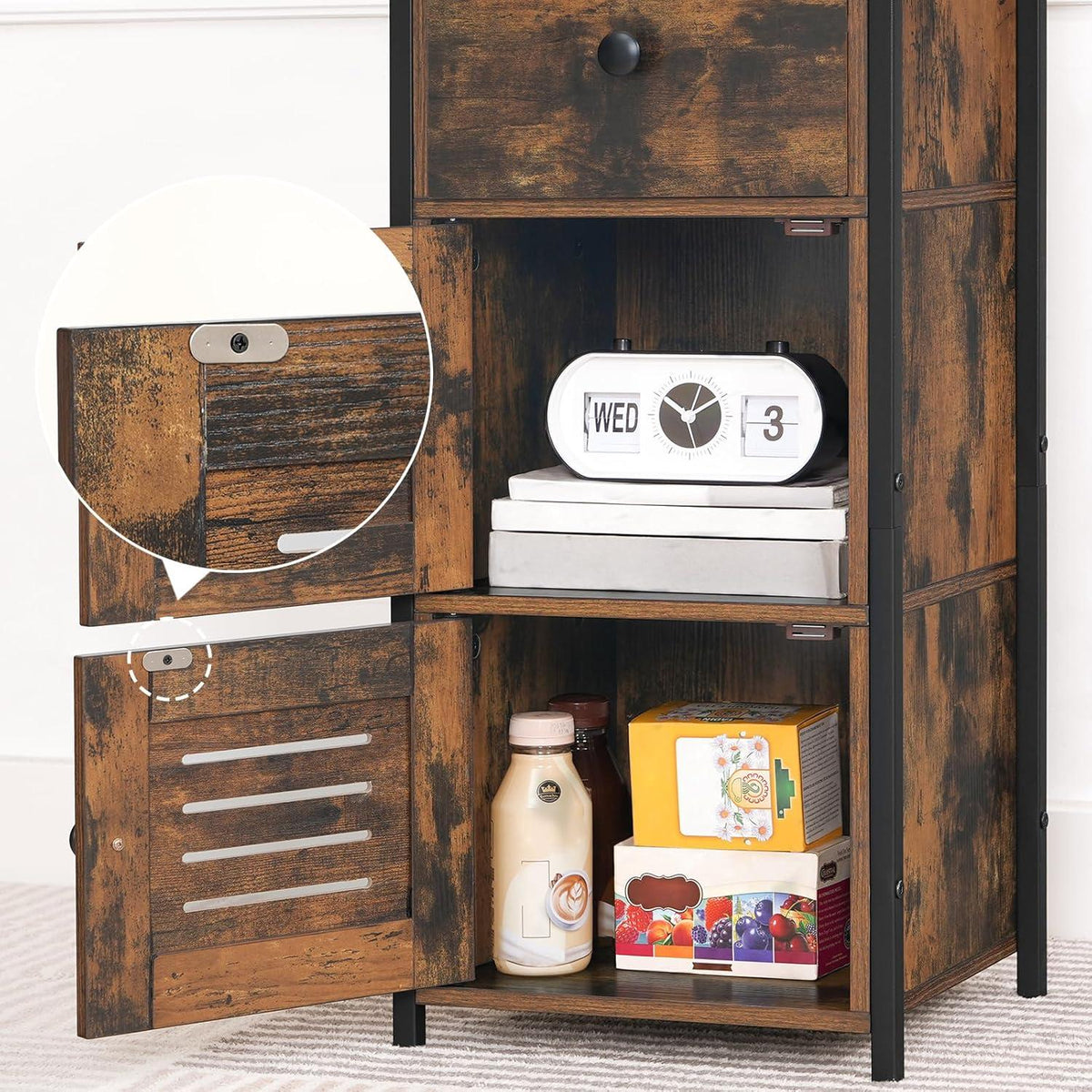 Beistellschrank mit Schublade, Kommode im Vintage-Stil, verstellbare