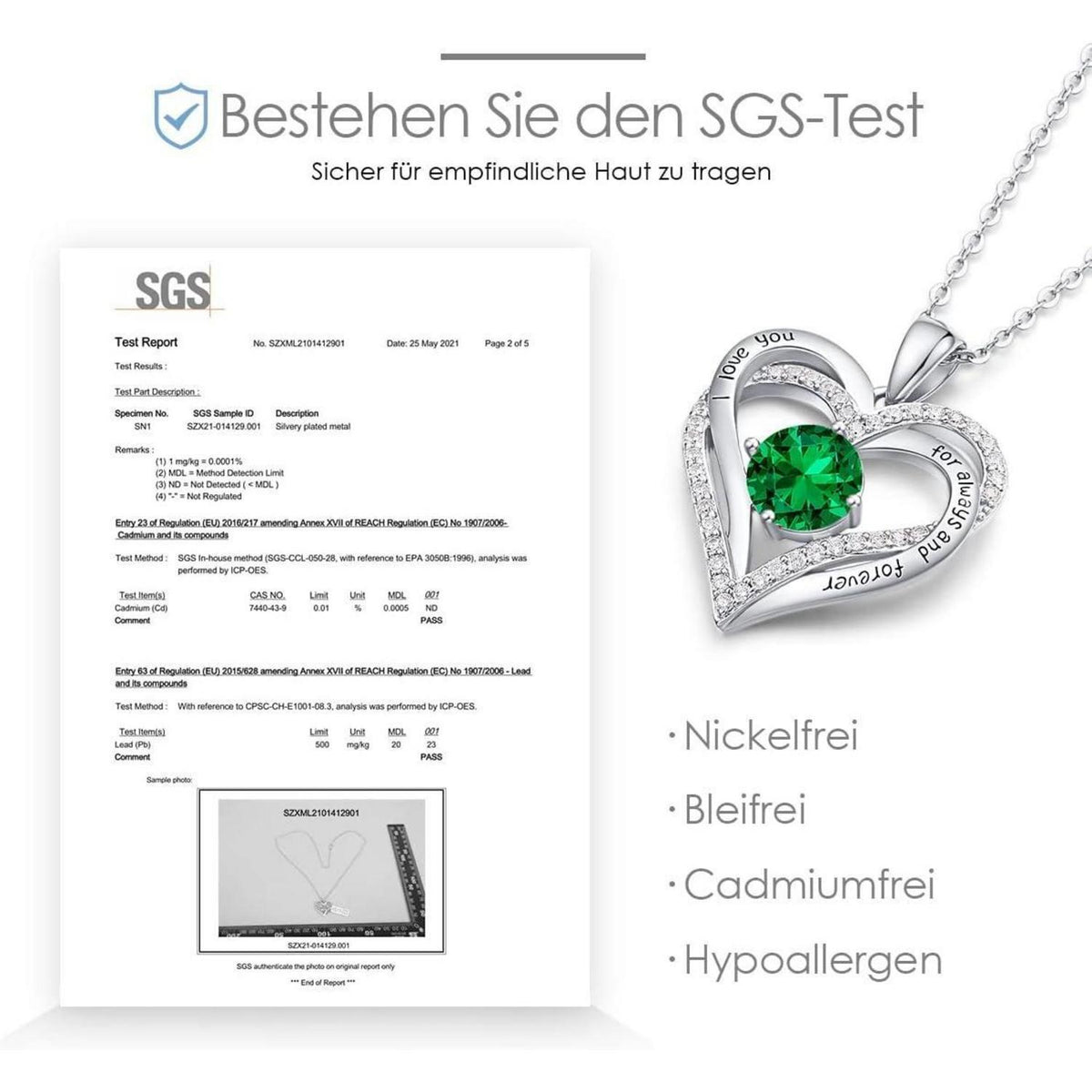 Sterling Silber Herz Halskette mit Geburtsstein und Zirkonia