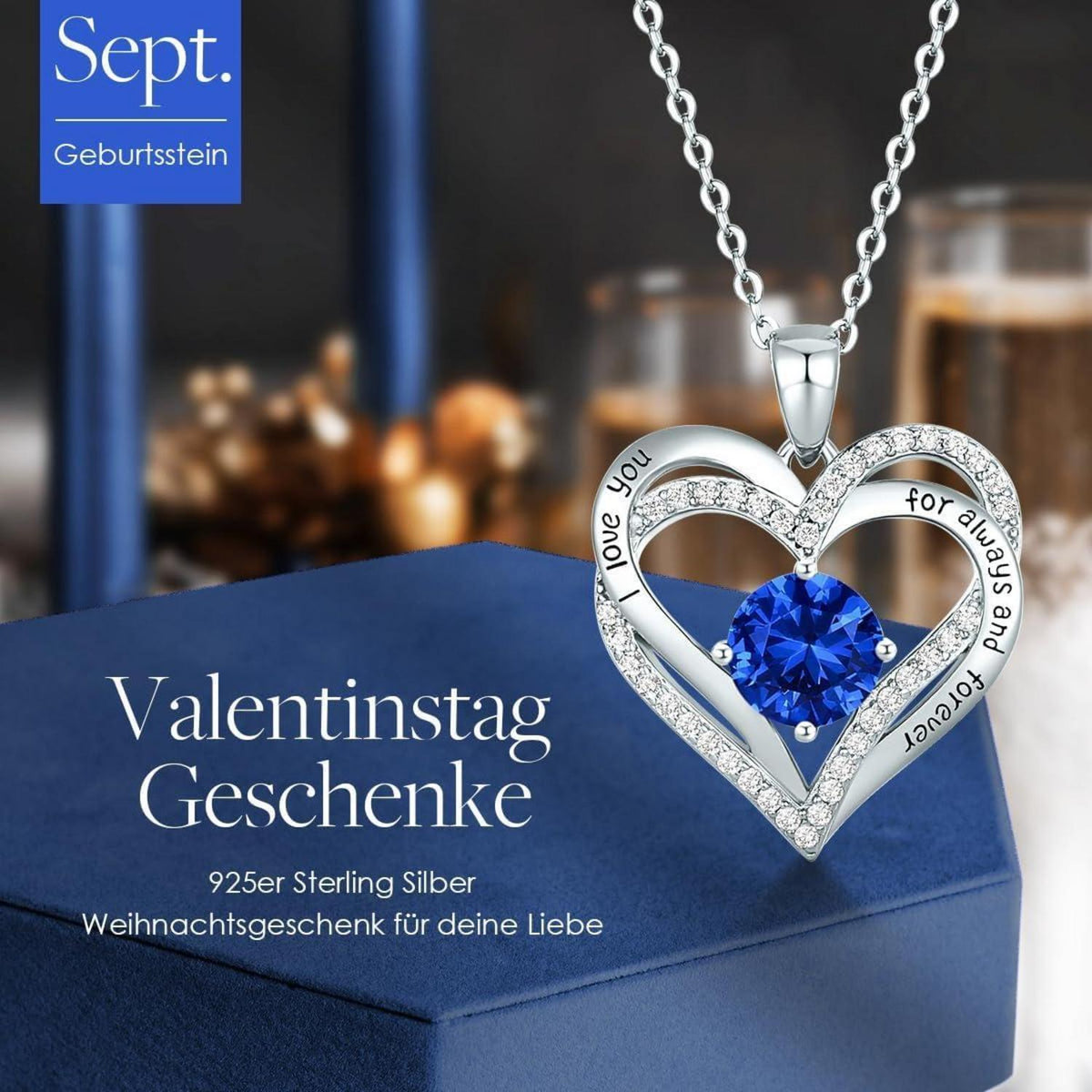 Herz Halskette 925 Sterling Silber Rosegold mit Zirkonia und Geburtsstein