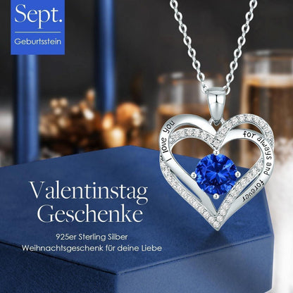Herz Halskette 925 Sterling Silber Rosegold mit Zirkonia und Geburtsstein