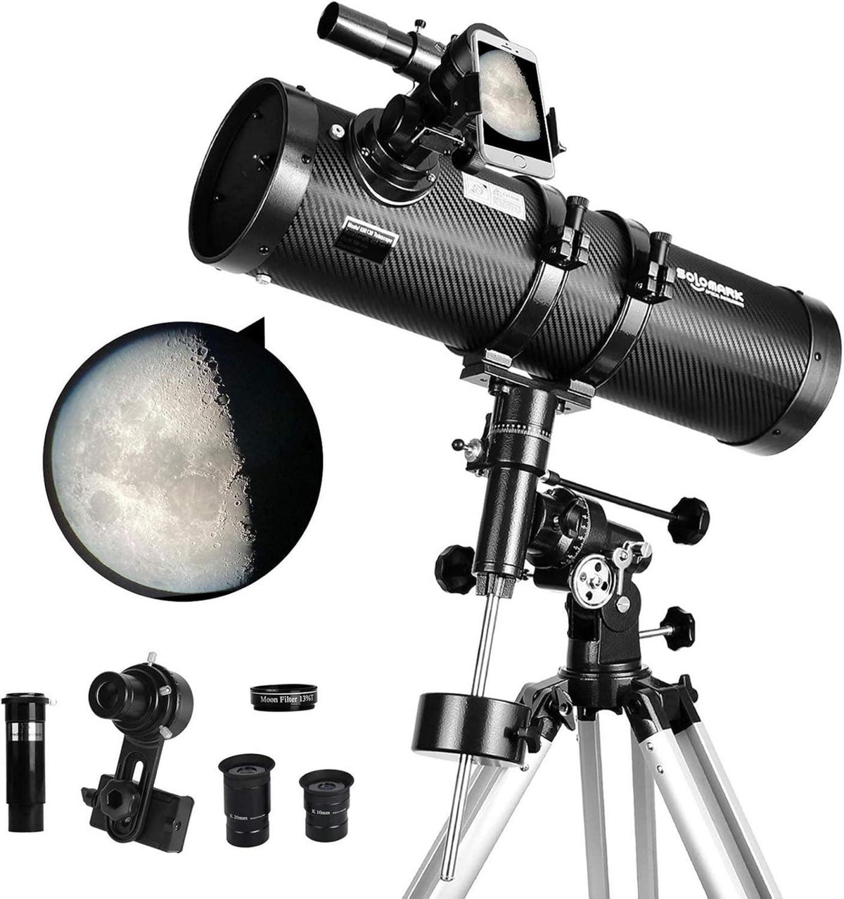 Teleskop 130EQ Newton-Reflektor mit Zubehör und stabilem Stativ