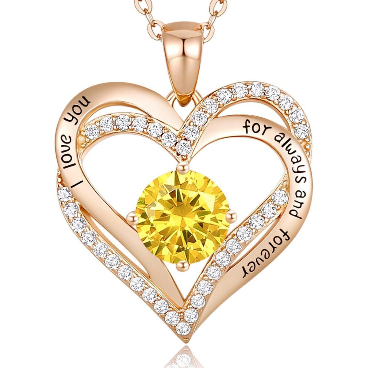 925 Sterling Silber Halskette Herz mit Zirkonia, Roségold, Geburtsstein-Option