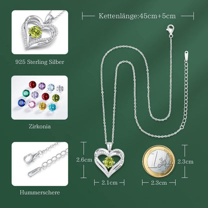 Herz Halskette 925 Sterling Silber Rosegold mit Zirkonia & Geburtsstein