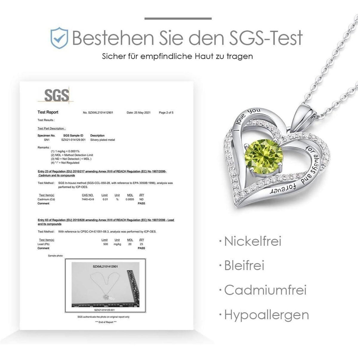 Herz Halskette 925 Sterling Silber Rosegold mit Zirkonia & Geburtsstein