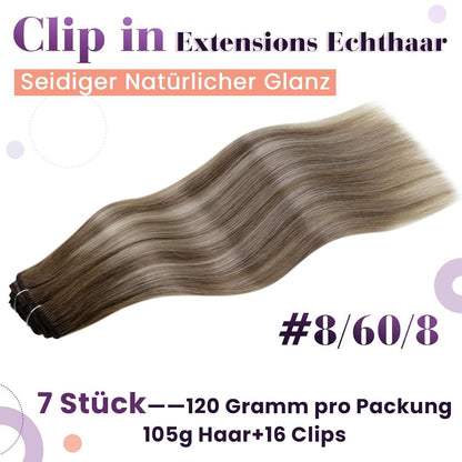 Echthaar Clip-in Extensions Balayage Blond Ombre 40cm
