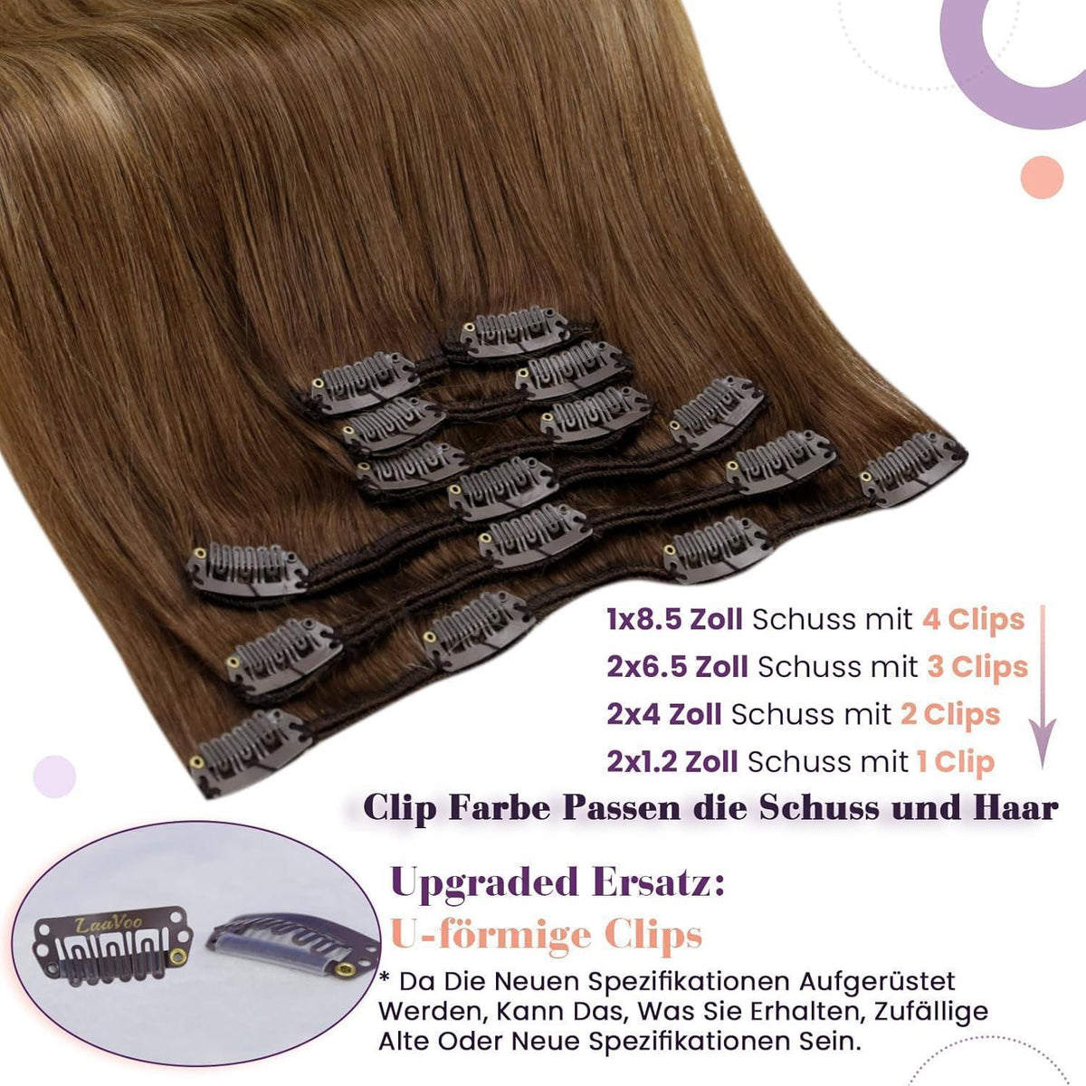 Echthaar Clip-Ins Aschiges Hellbraun 45cm