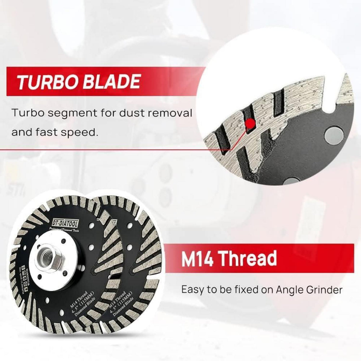 Diamant Trennscheiben 5er Set 115mm M14 Turbo für Beton Granit