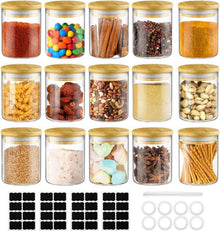 Vorratsgläser Set 15er 180 ml Glas Gewürzluftdicht Behälter Bambus