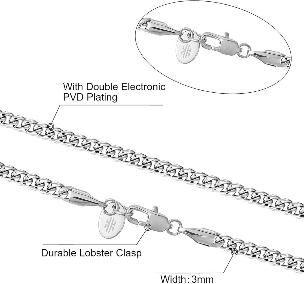 Herren Panzerkette Edelstahl 18K Gold vergoldet Cuban Link Chain 3mm 61cm Silber Gold